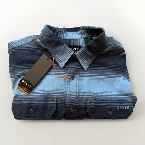 Orvis Outdoor Performance Men's Active Fit Soft Flannel Shirt Blue Plaid Large - Picture 1 of 6